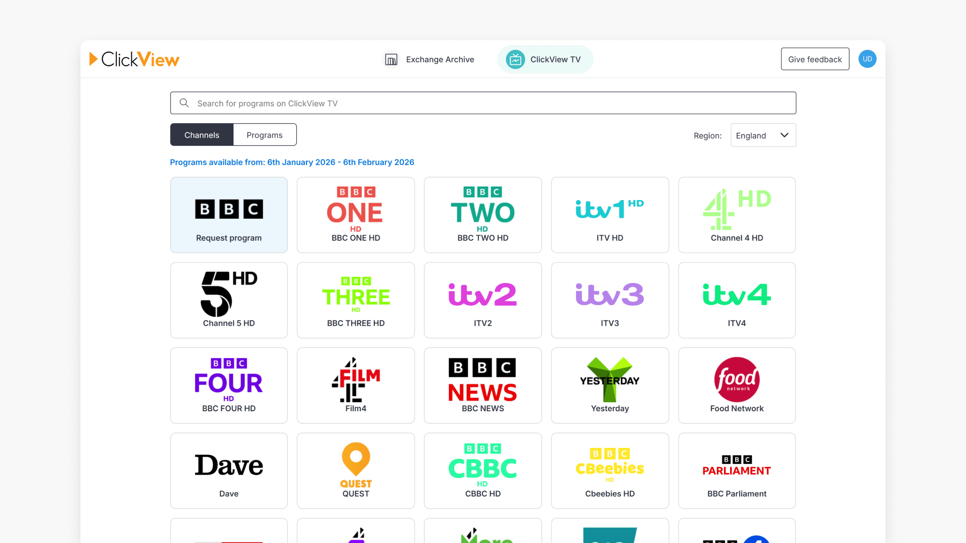 Clickview TV home page