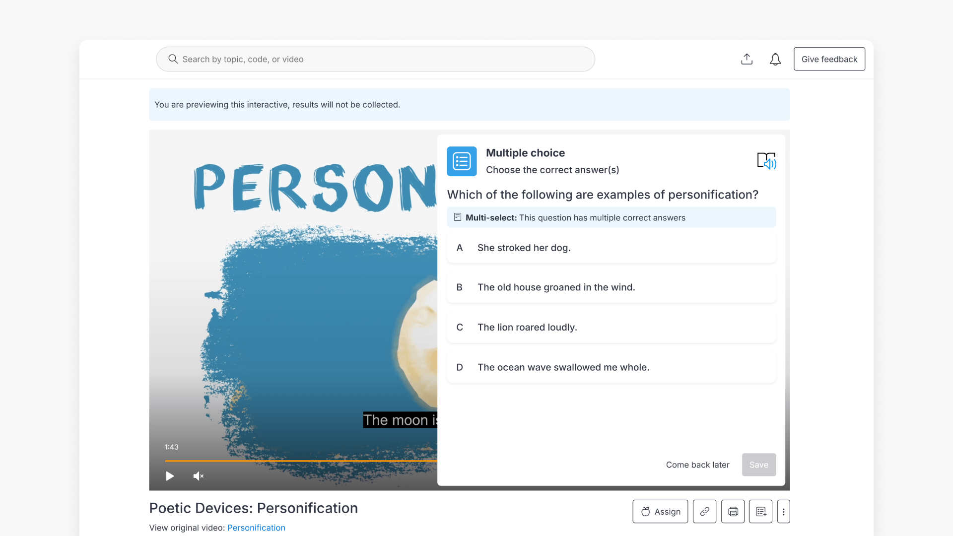 Video player interface