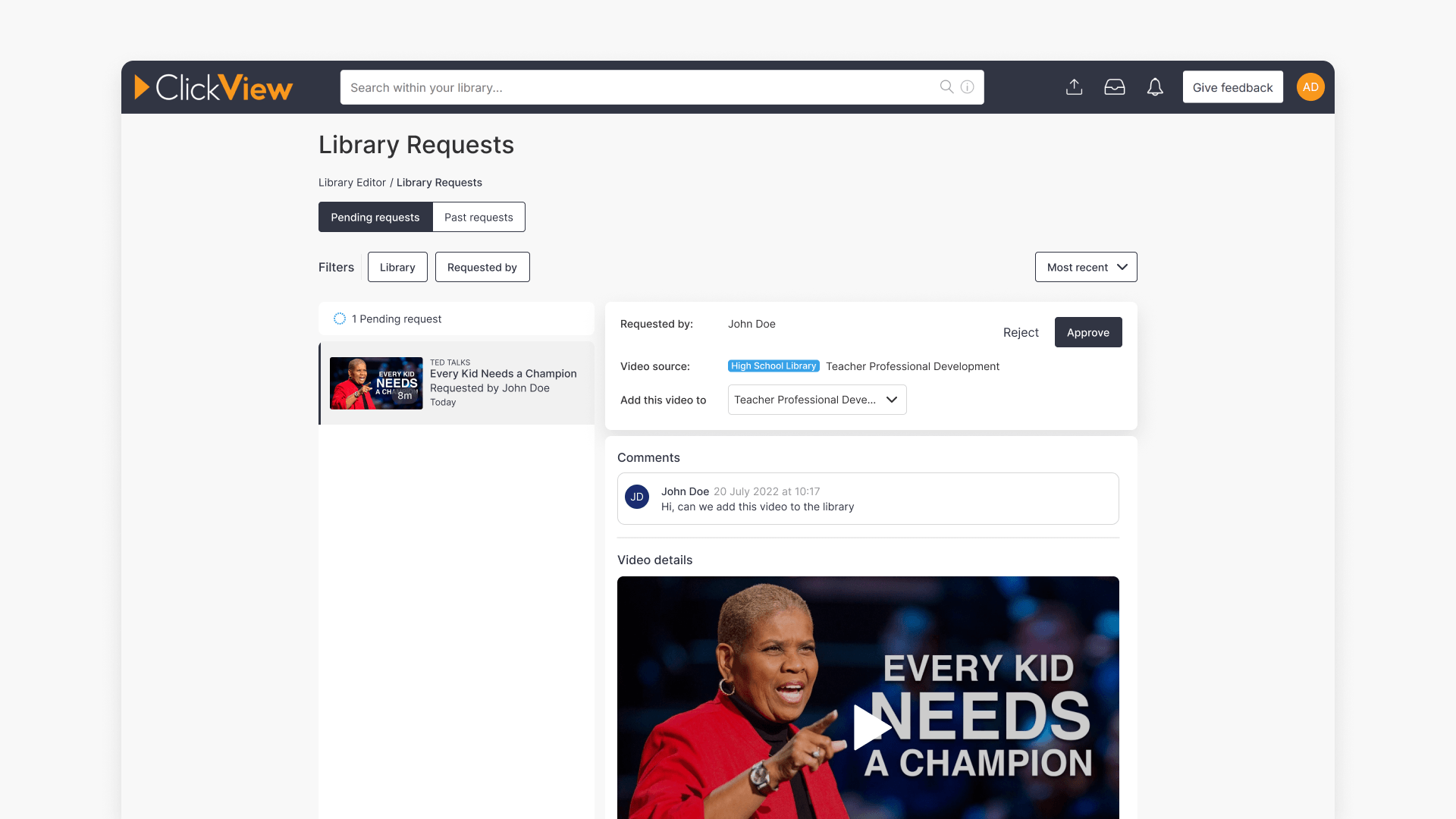 Library Requests page