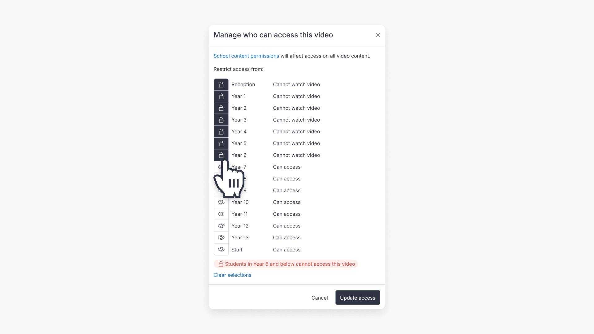 Select Years that can access videos