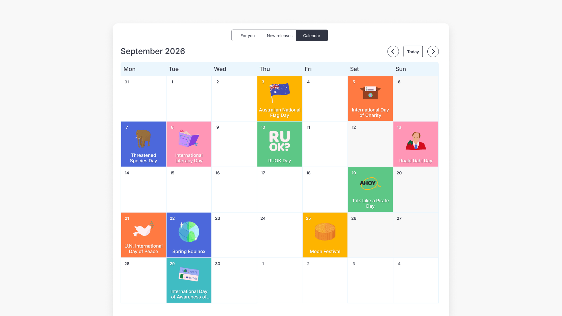 Special Events Calendar hero