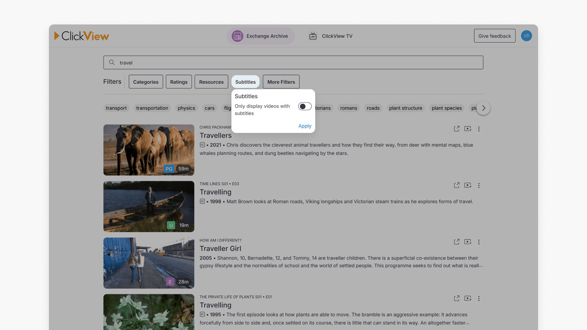 Using subtitles search