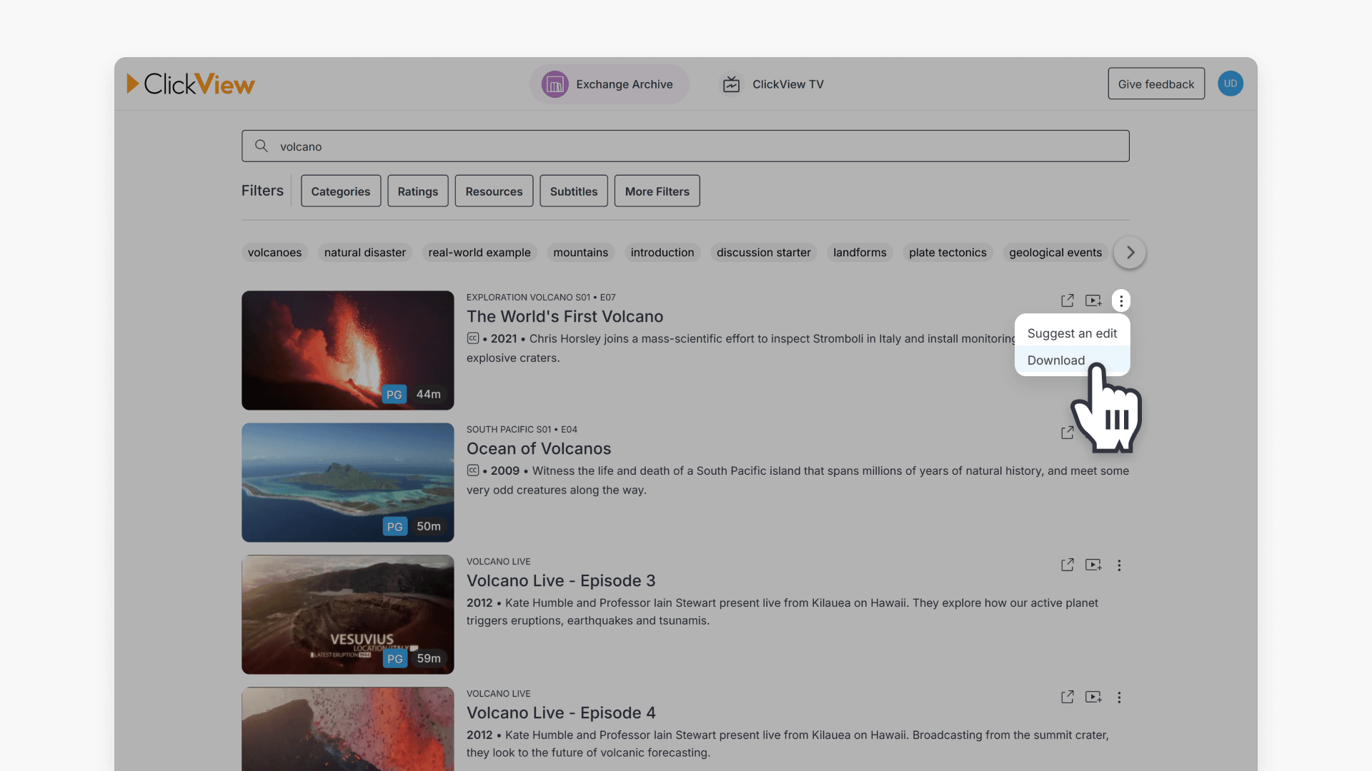 Select Download from pop-up menu