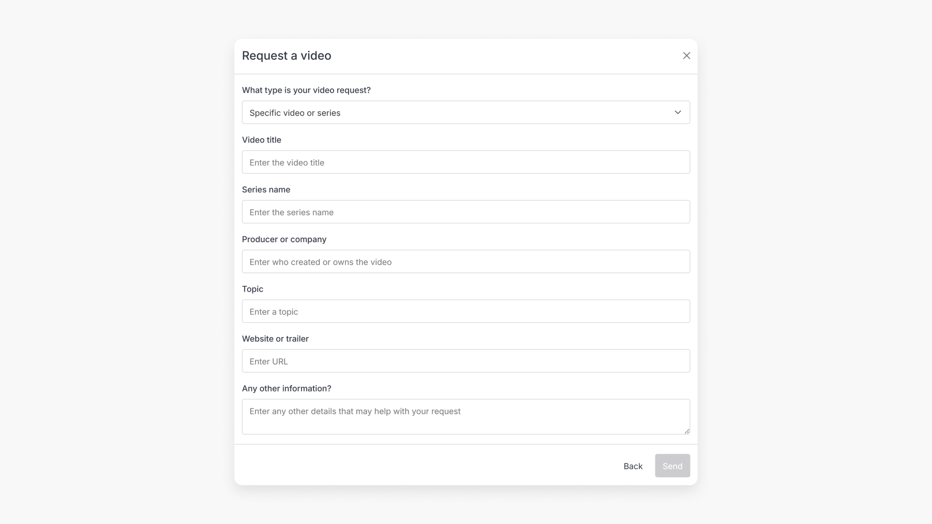 Request a video hero