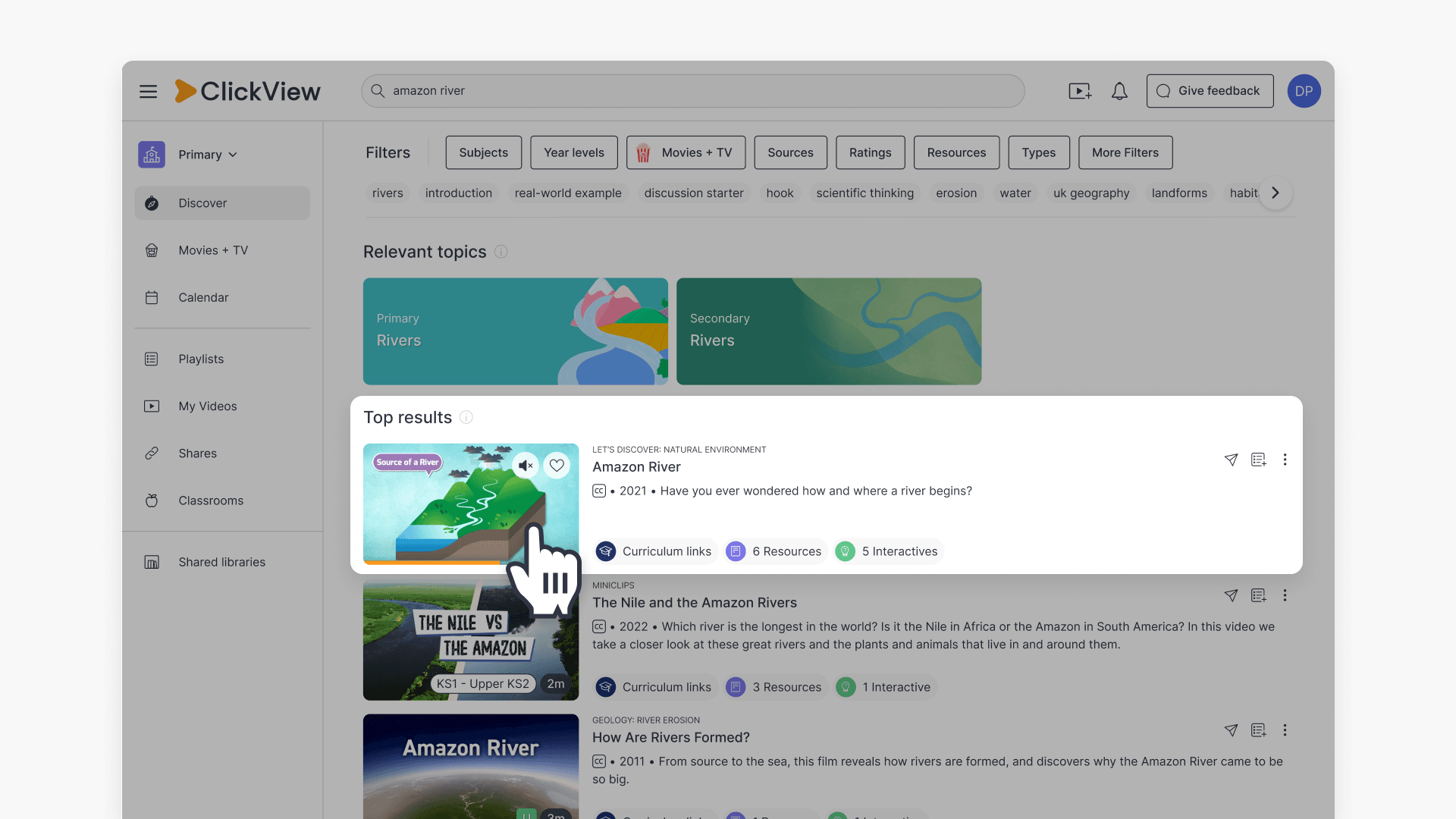 Hover preview in Search results