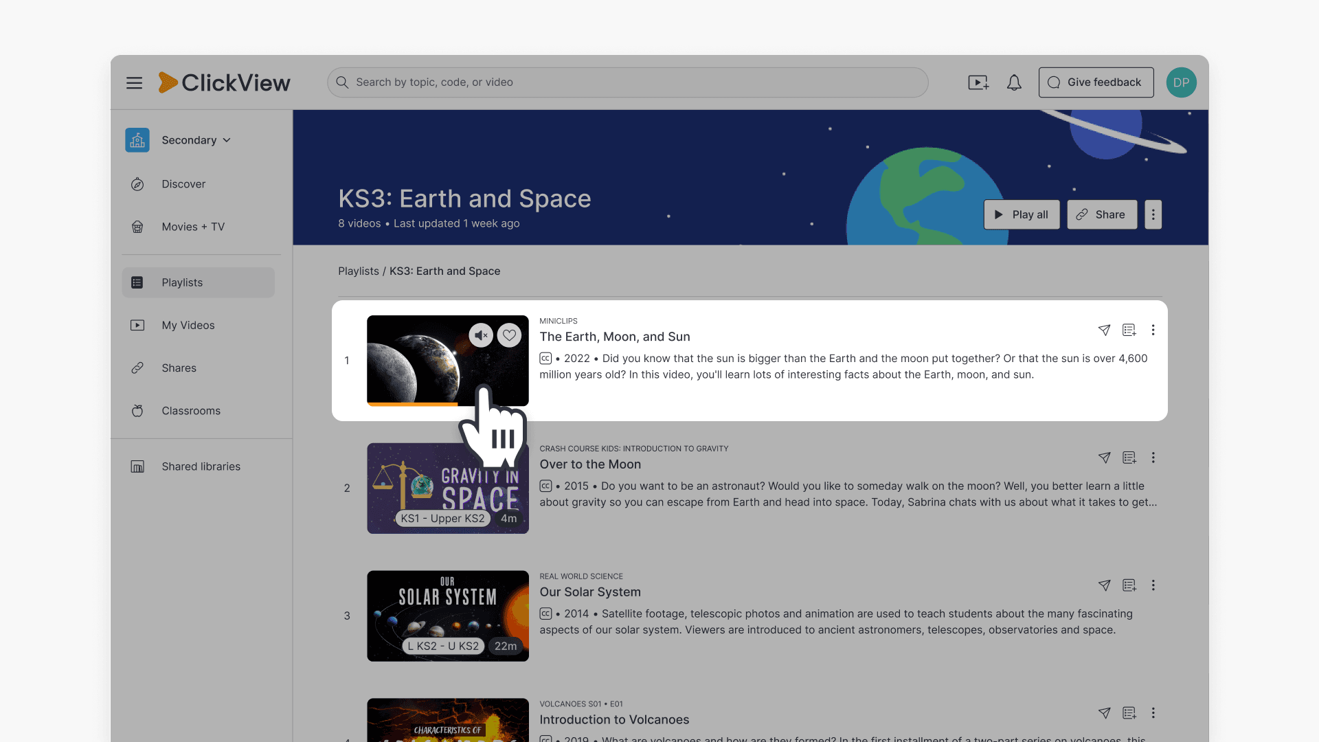 Hover preview in a Playlist