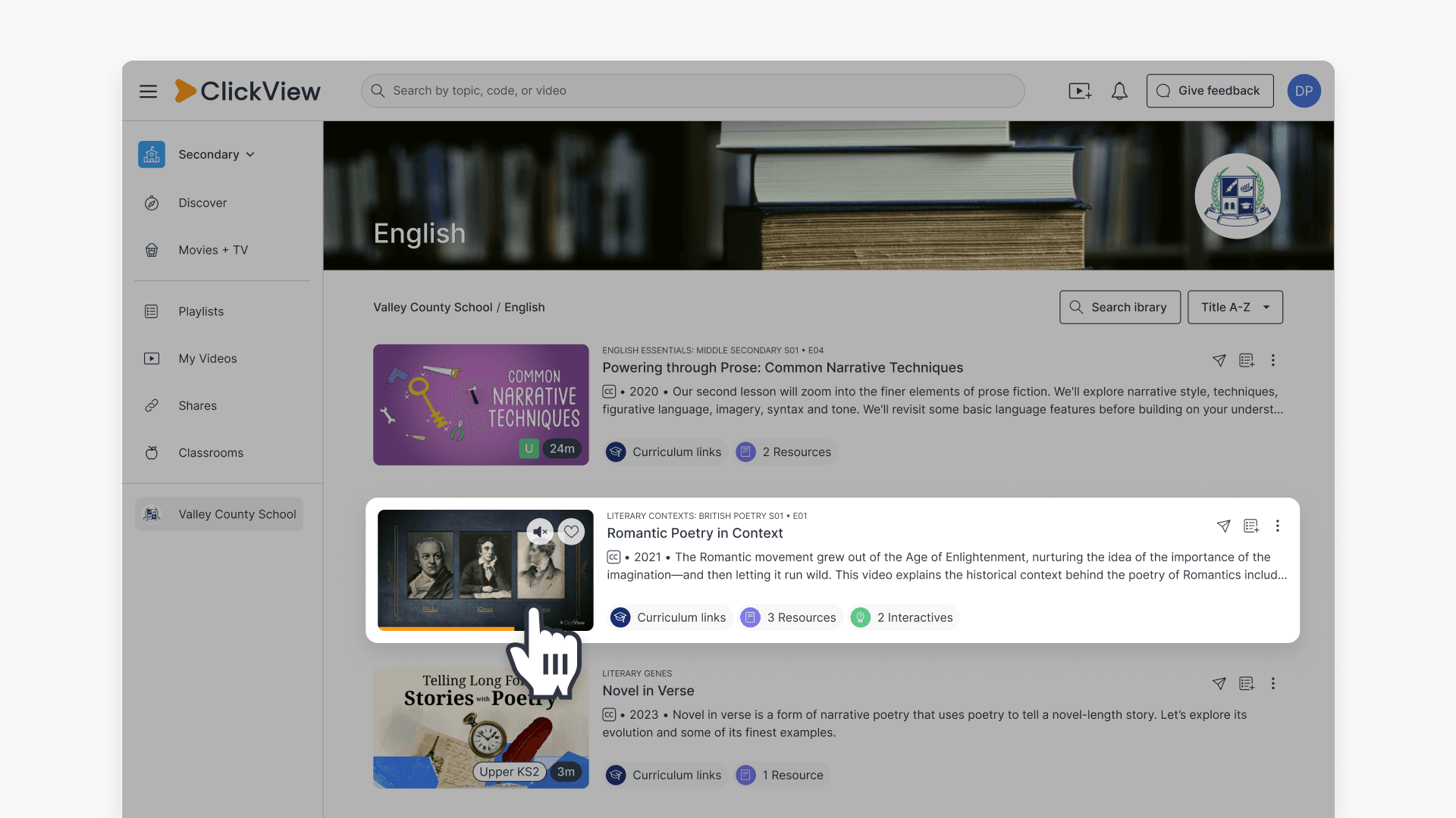 Hover preview in a Library