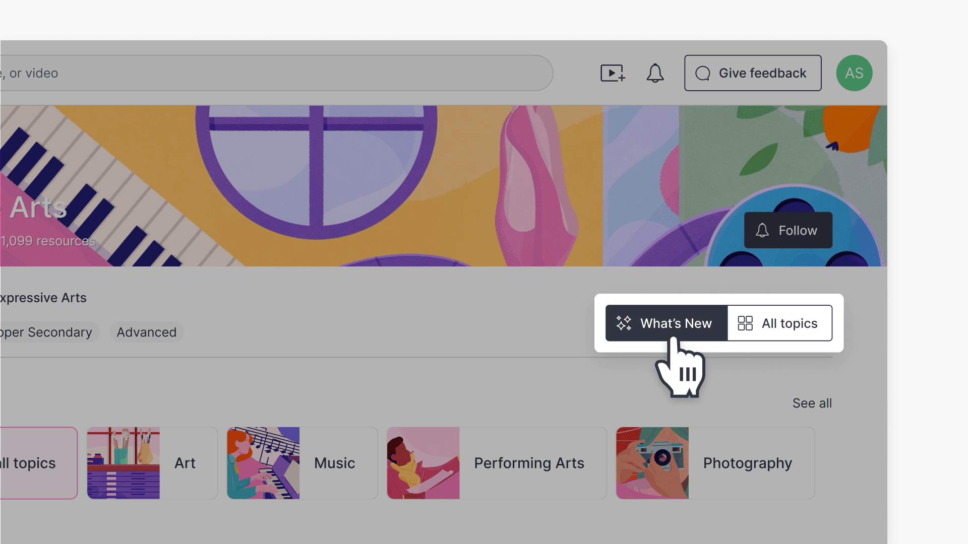 Finger pointing at whats new feature
