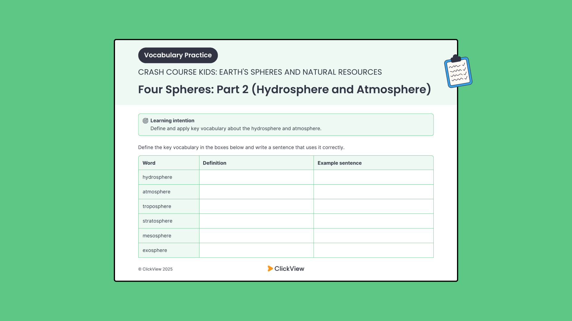 Vocabulary Practice resource