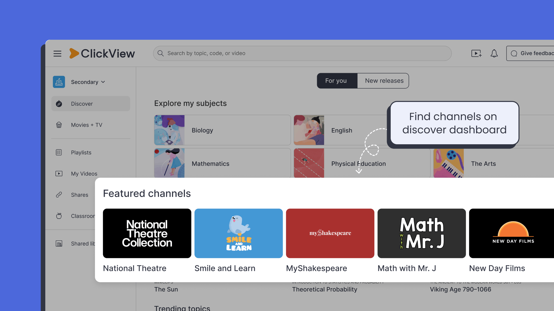 Featured Channels dashboard