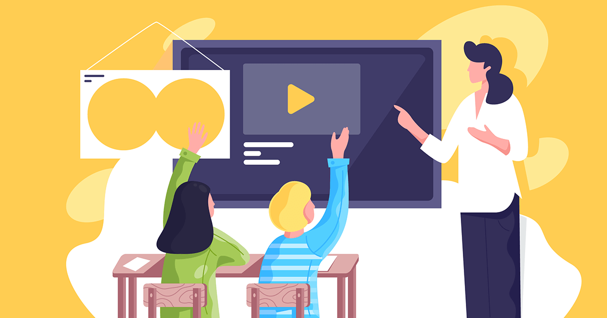 Students watching an educational video in class