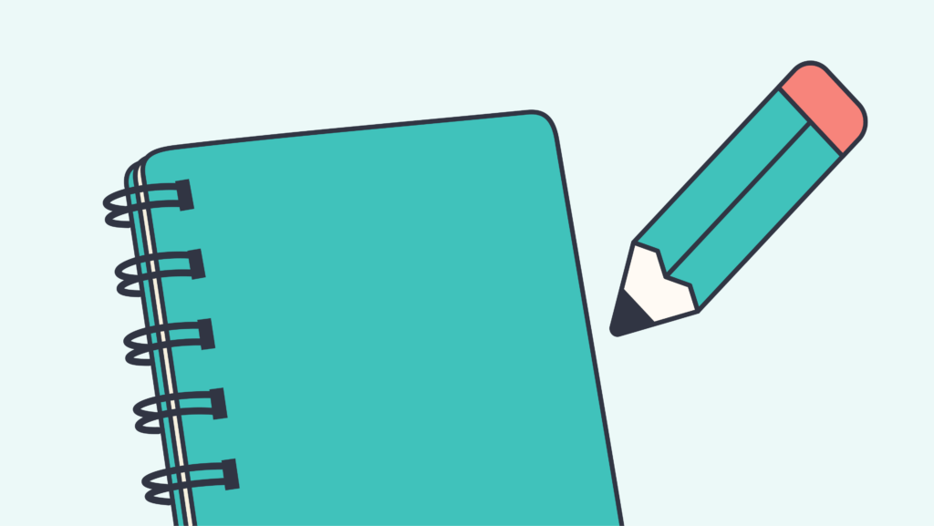 Notebook and pencil illustration symbolizing writing or note-taking.