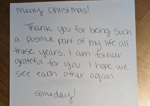 Thank you letter from student