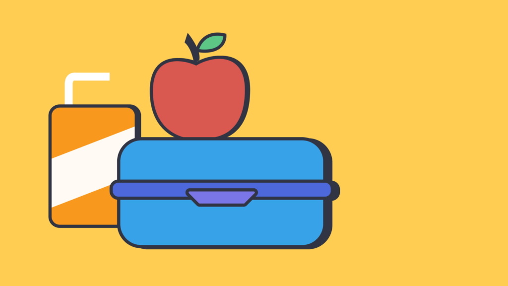 illustrated lunchbox with a drink and an apple