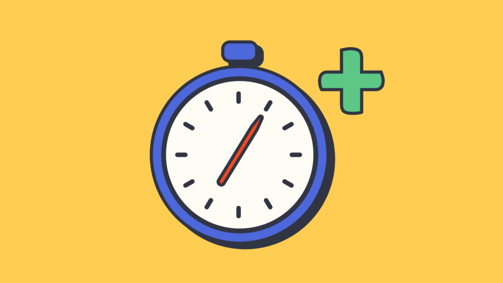 an illustrated clock with a green plus indicating extra time