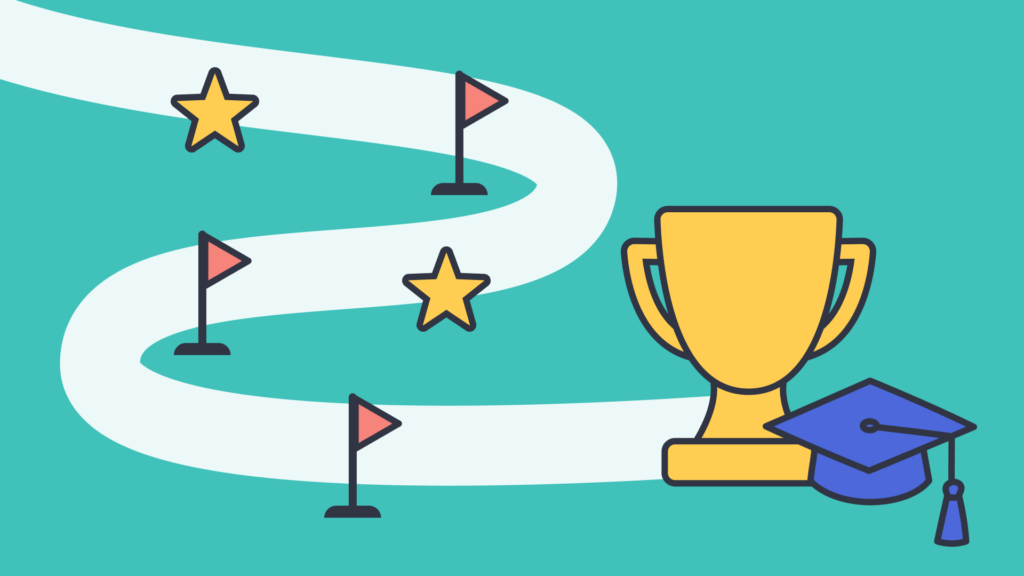 illustration of the pit stops and rewards leading to a final goal