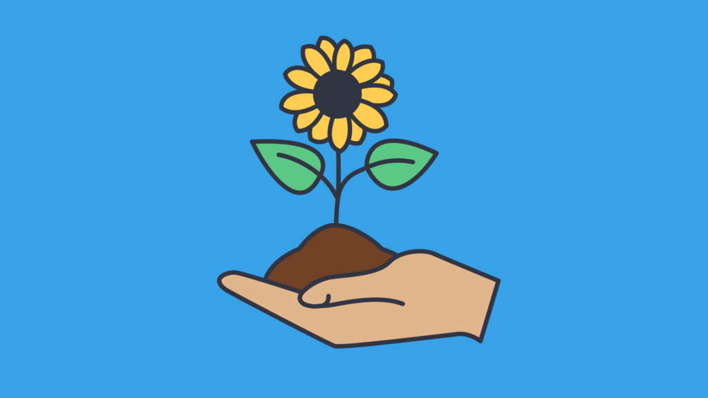 Flower growing in a person's hand graphic
