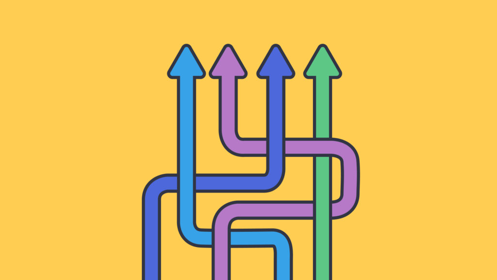 illustrated arrows in various colors all pointing in the same direction