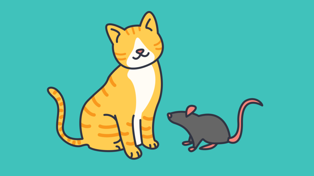 Graphic of a yellow cat and a rat