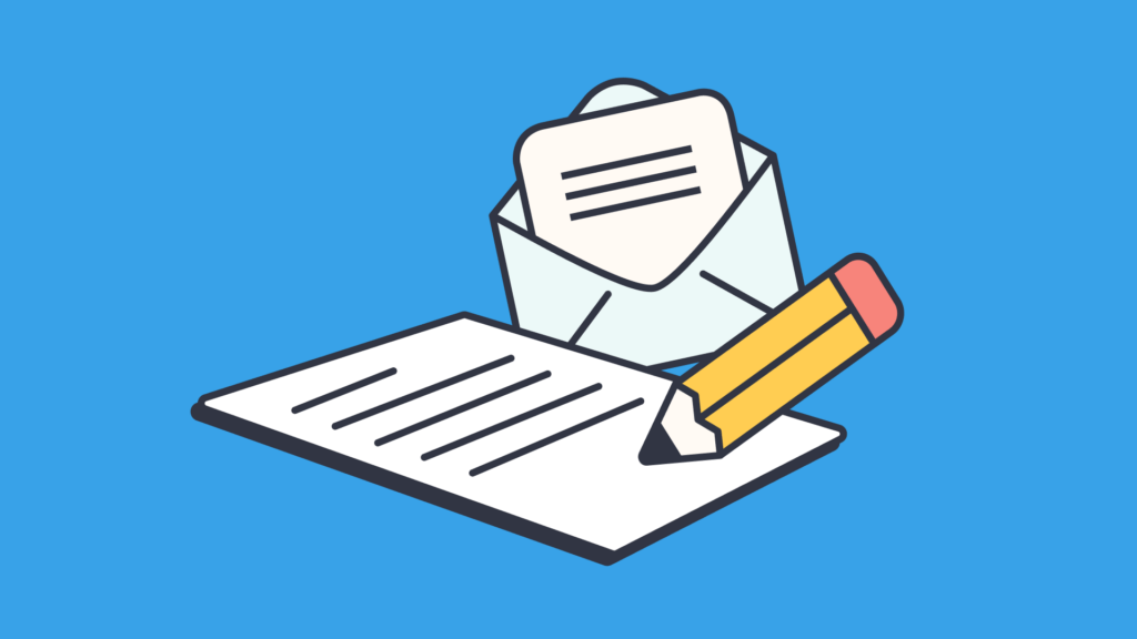 Graphic of an open letter, envelope, and pencil