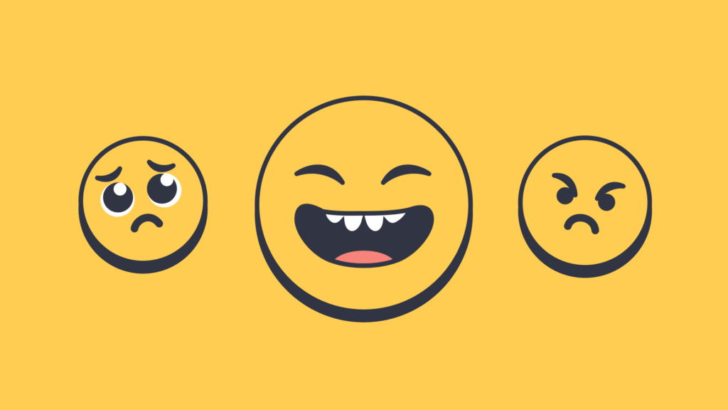 Graphic of 3 emojis: happy, sad, angry