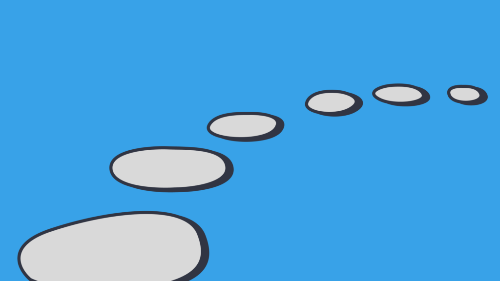 a graphic of six grey stepping stones on a blue background