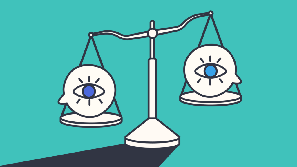 Graphic of scales and eyes