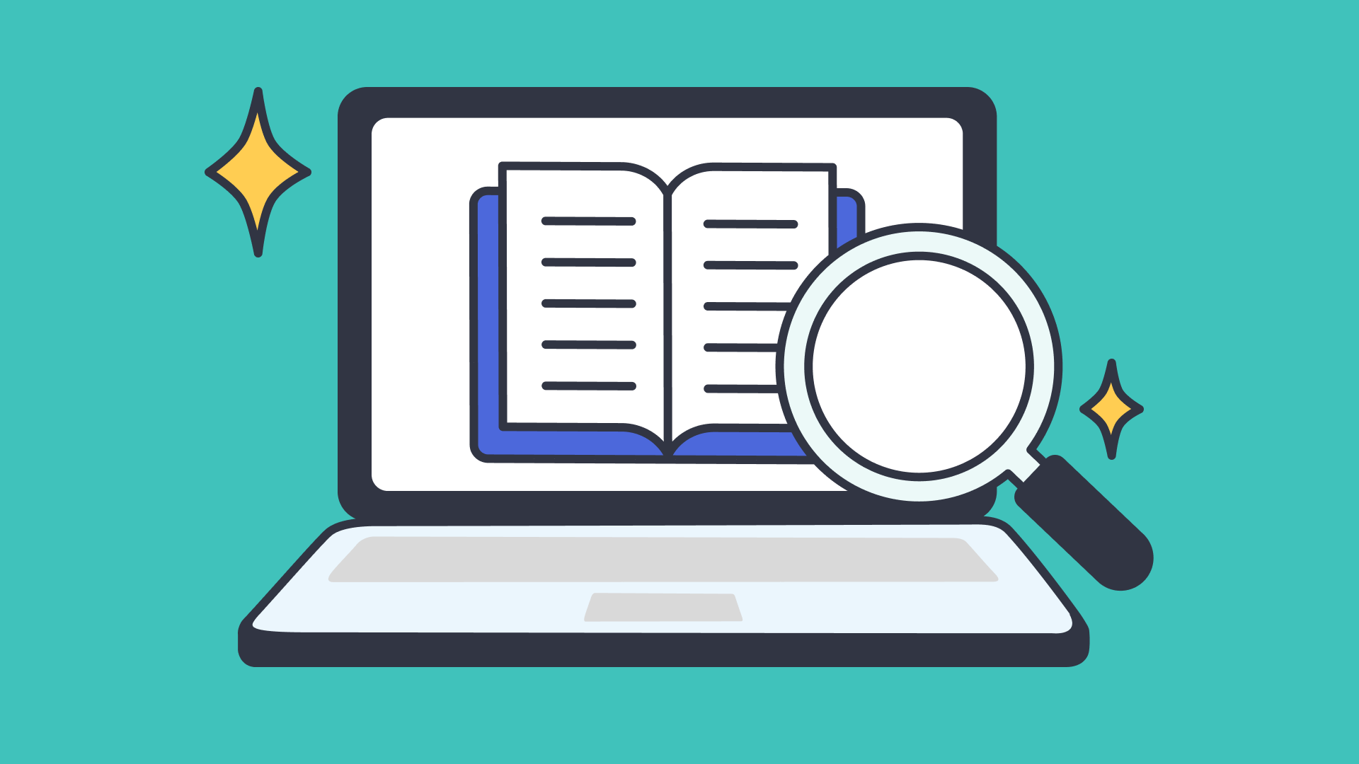 Graphic of a magnifying glass on a laptop screen