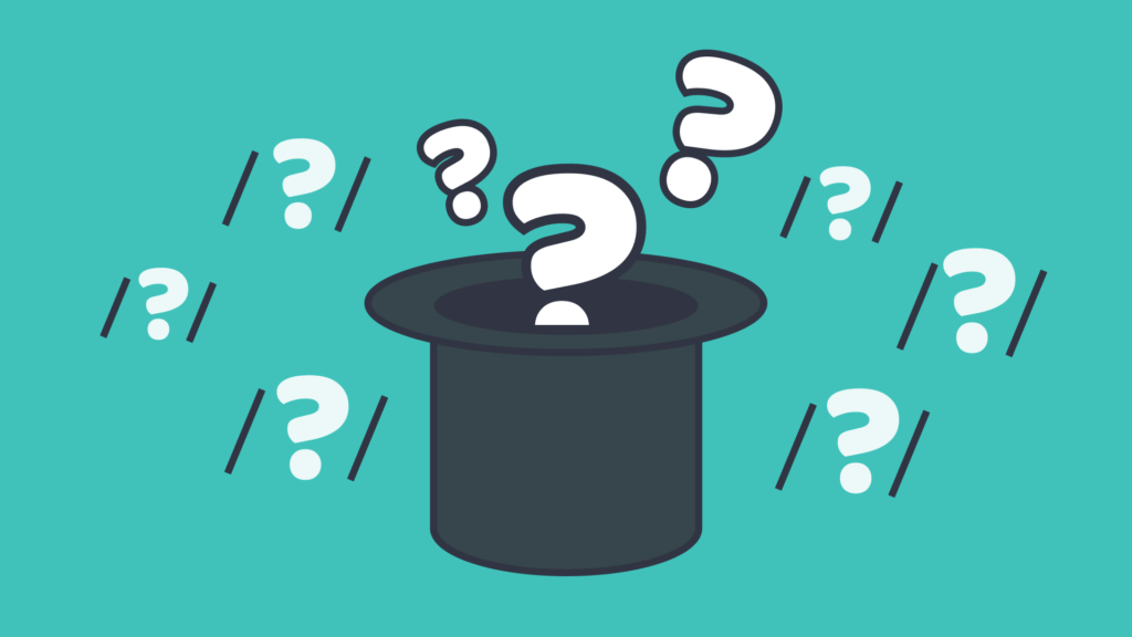 illustration of question marks emerging from a black hat