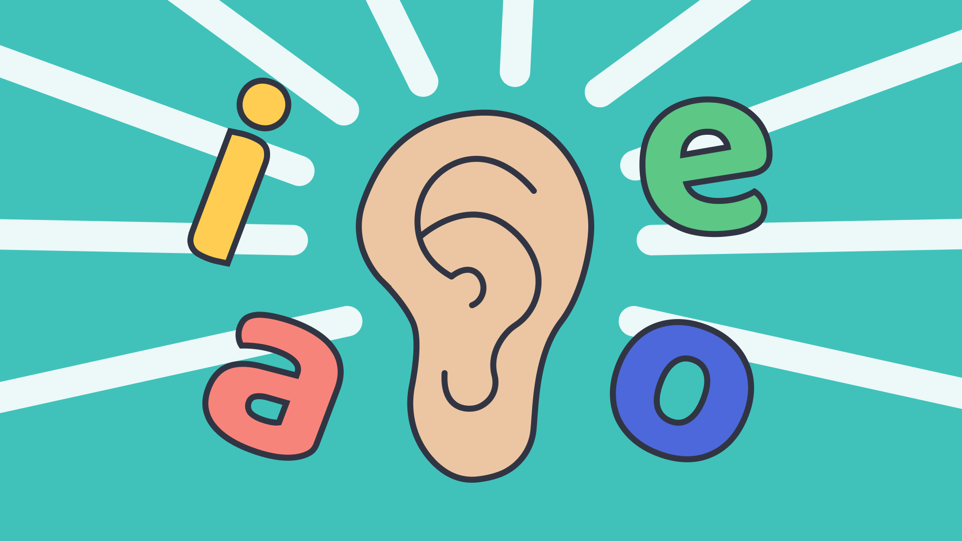 illustration of an ear with vowels in various colors