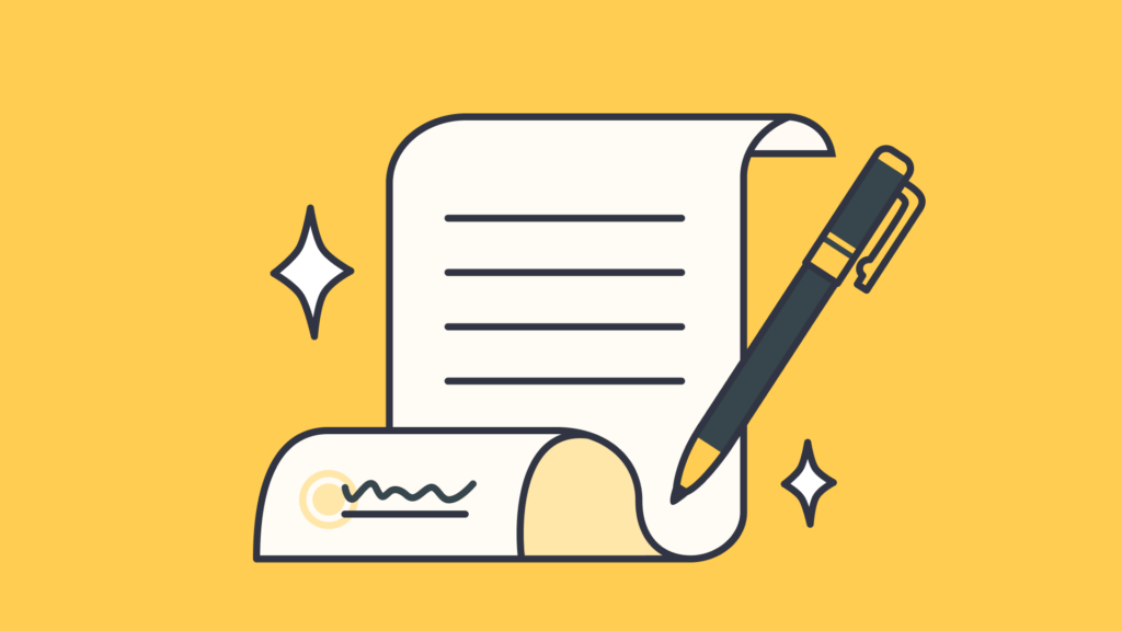 Graphic of a contract with pen signing