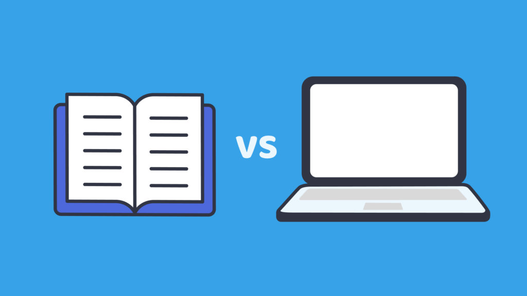 Graphic of book vs laptop