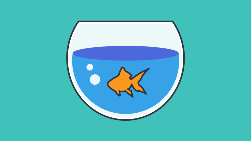 Illustration of a goldfish in a bowl symbolizing observation or reflection.