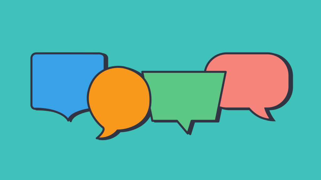 Colorful speech bubbles symbolizing communication and discussion.