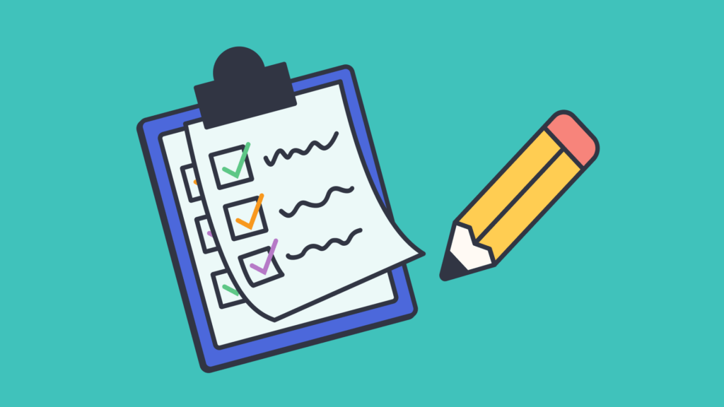 Illustration of a clipboard with a checklist and a pencil, symbolizing planning and organization.
