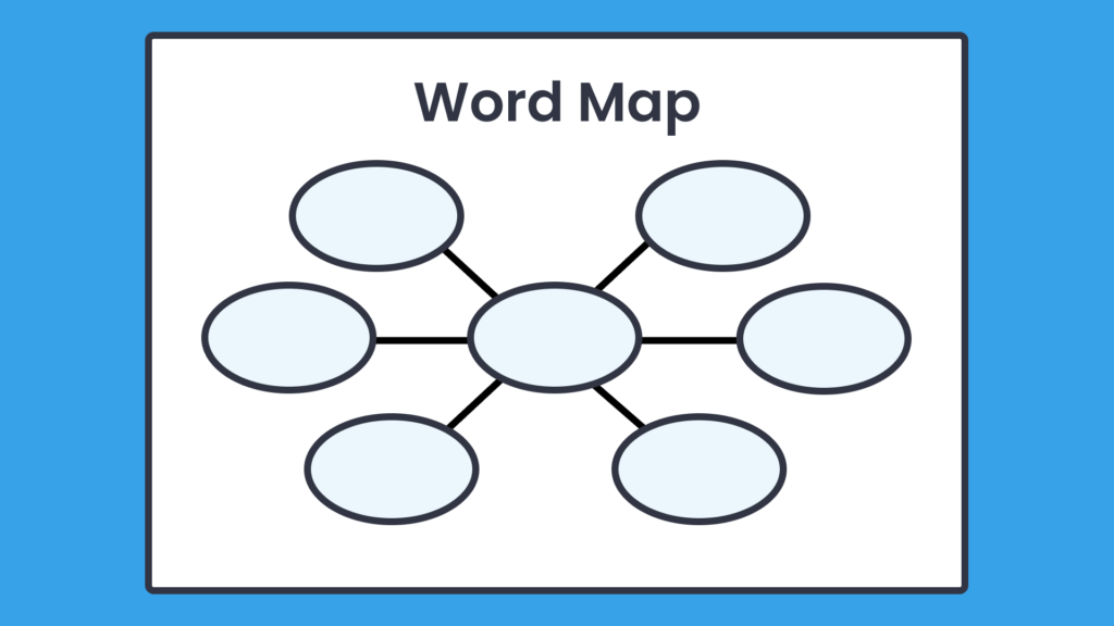 A word map graphic on a blue background