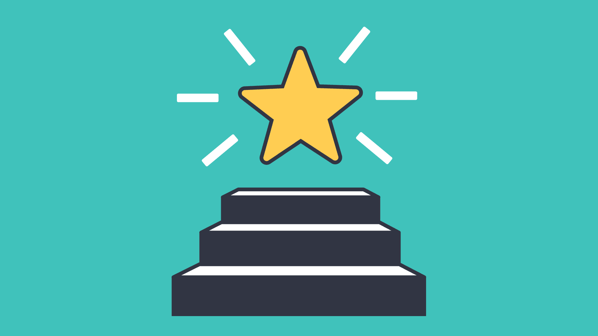 A shining gold star on a pedestal with radiant lines, representing achievement and success in reaching set goals.