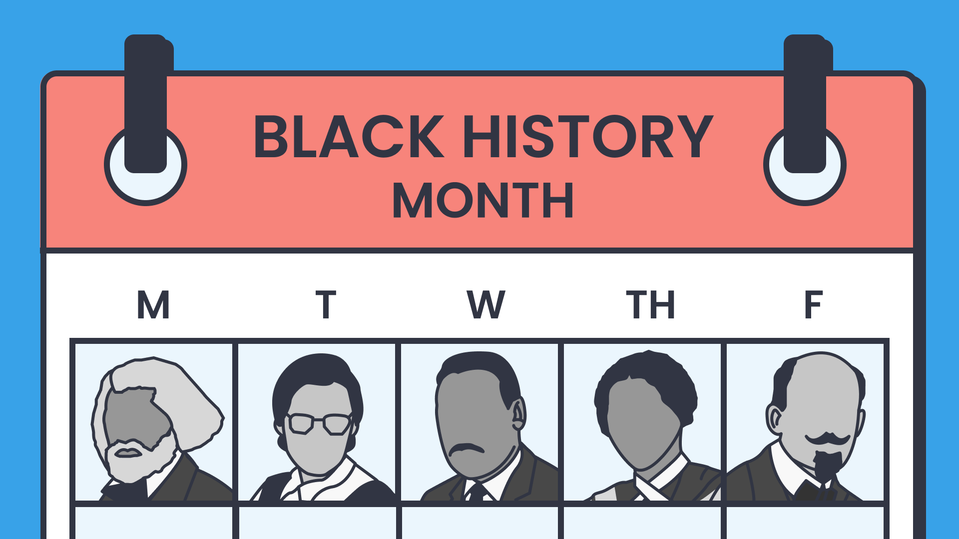 Black History Month calendar with days of the week and people