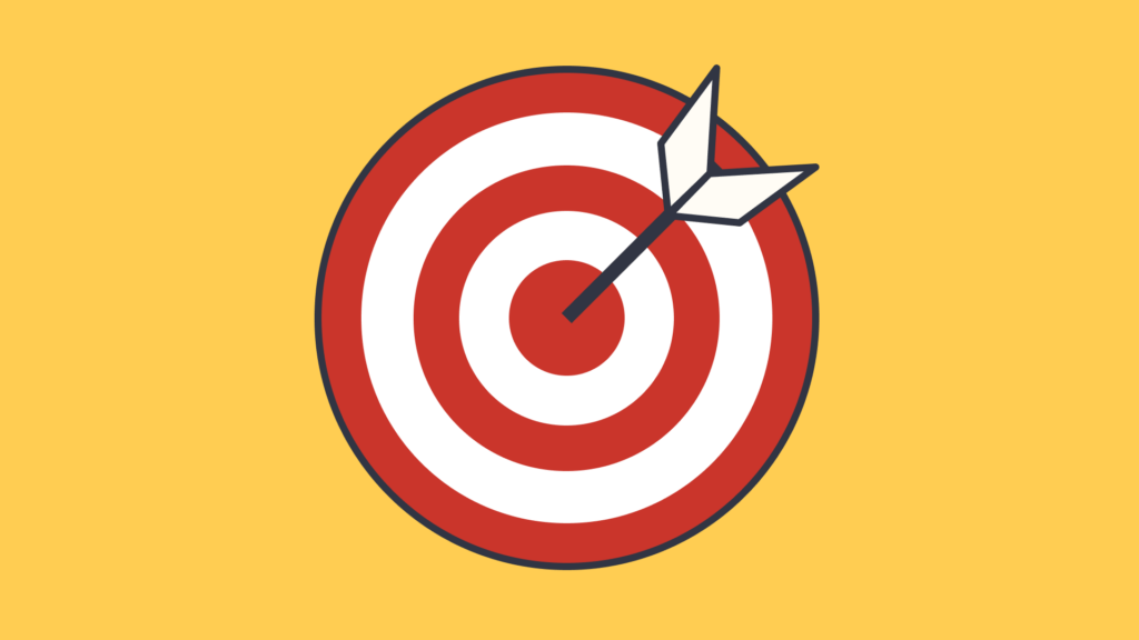 Illustration of a red and white bullseye target with an arrow hitting the center