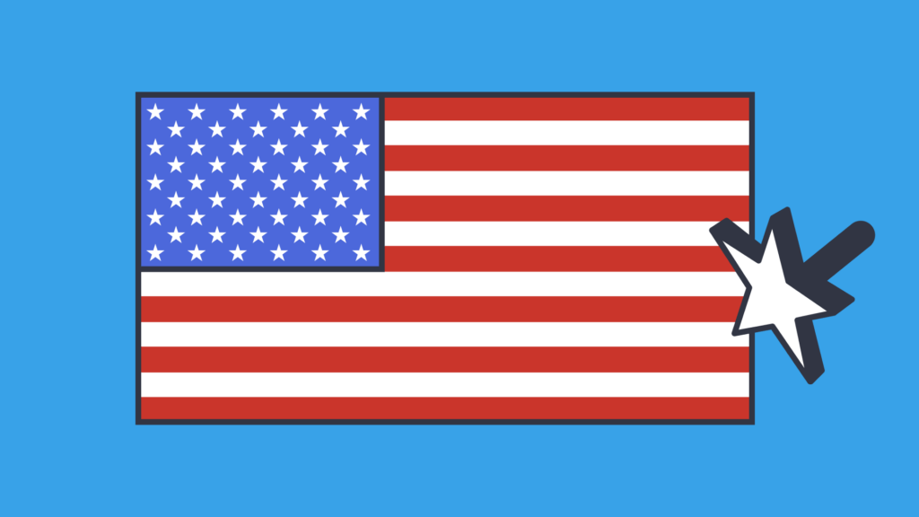 An American flag illustration with a white star cursor pointing to it
