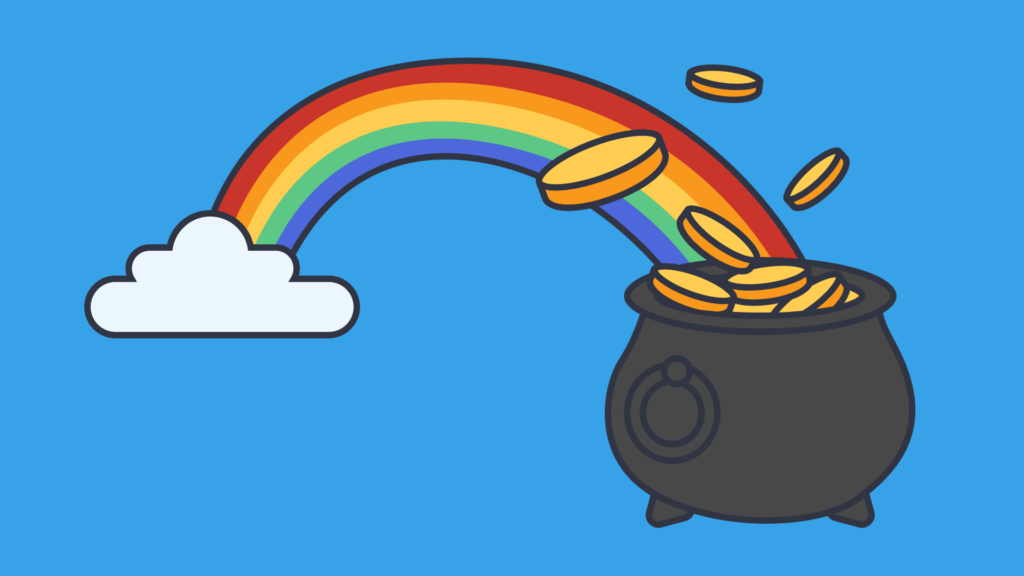 Rainbow and pot of gold illustration for a festive classroom activity.