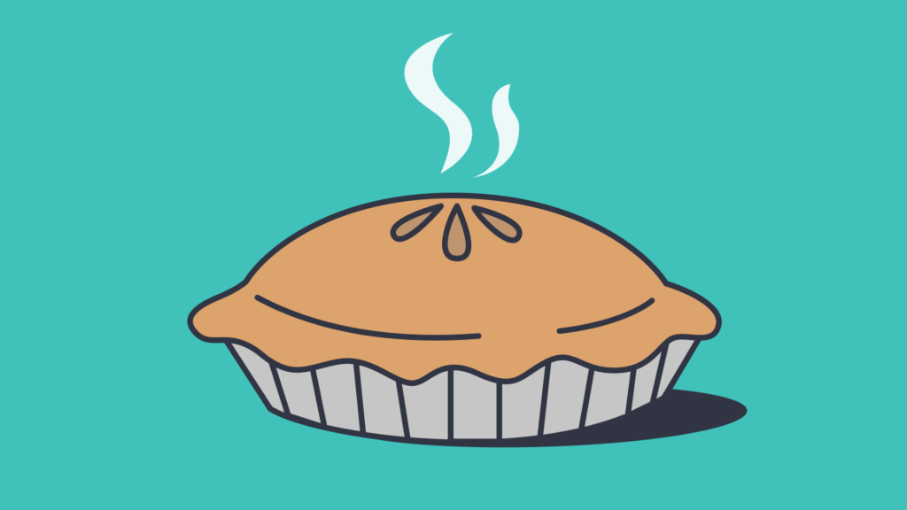 Simple graphic of an apple pie on a green background