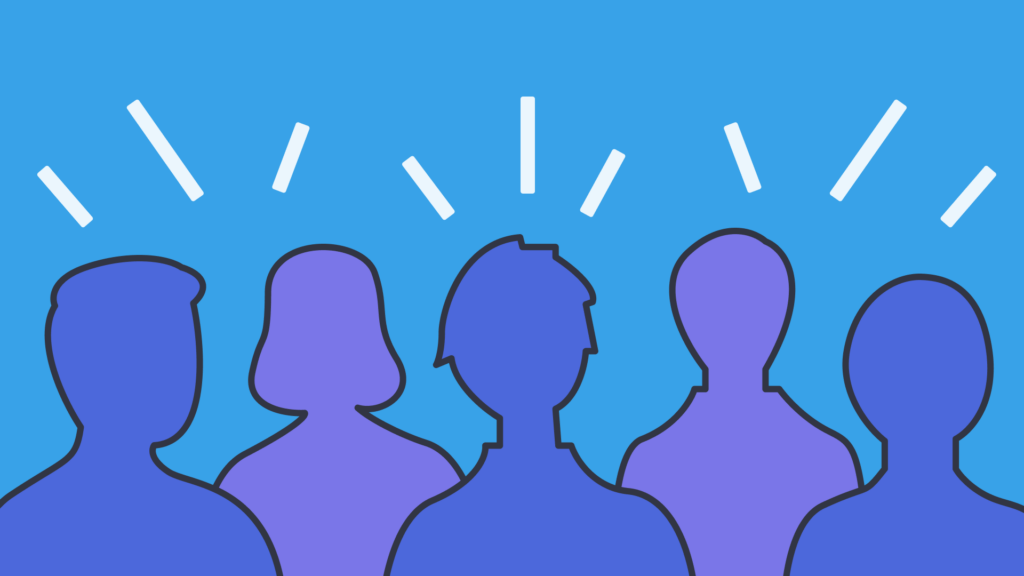 Graphic of small crowd of people on blue background