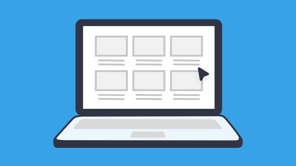 An illustration of an open laptop with a blue background