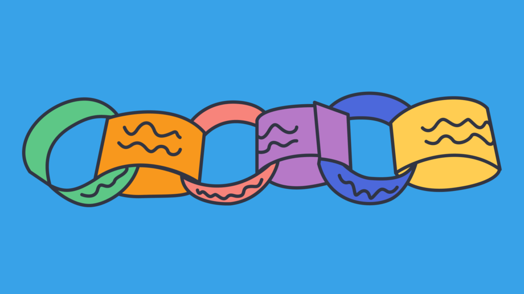 A graphic of a paper kindness change, with multiple colours, on a blue background