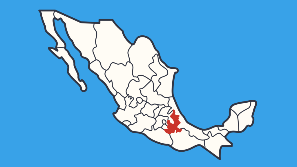 An illustration of the country of Mexico on a blue background