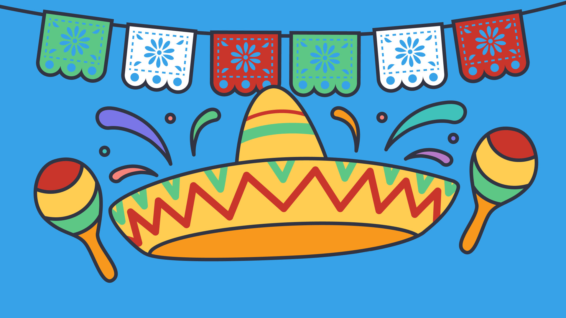 Sombrero and papel picado decorations