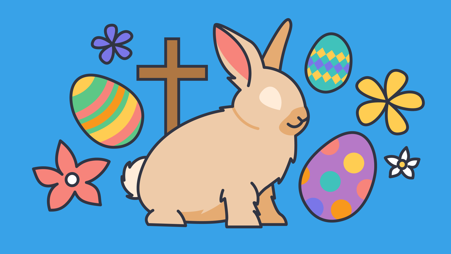 Easter bunny with eggs and a cross