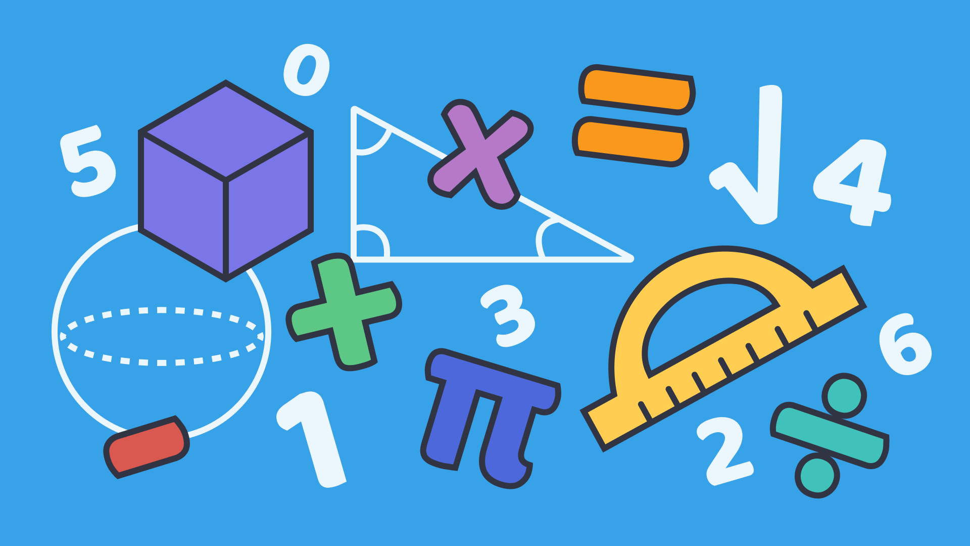 Various and popular math symbols on a blue background
