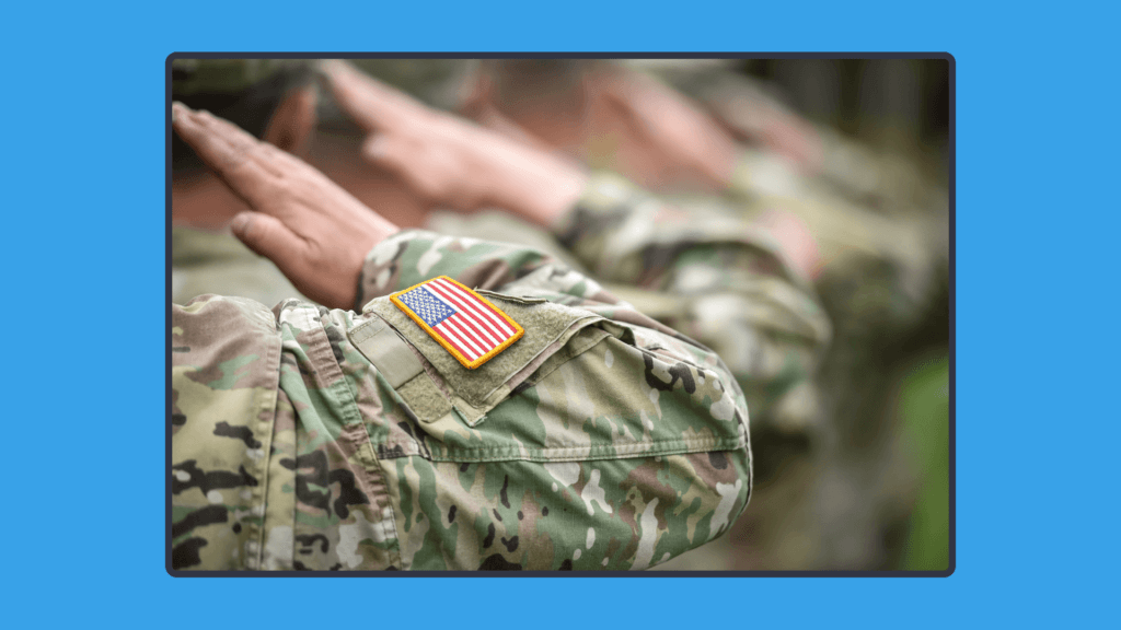 A photo of US military in their uniforms in a line doing a salute with only the arms showing